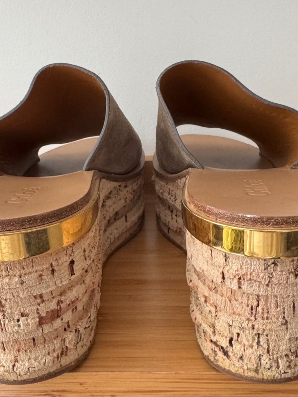 Chloe Camille Suede Wedge Slide Sandal in Dark Griege / Taupe size 8/38 - Picture 4 of 9